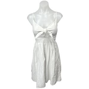 FancyInn White Sleeveless Tie Front Cutout Smocked A Line Mini Dress Size XS